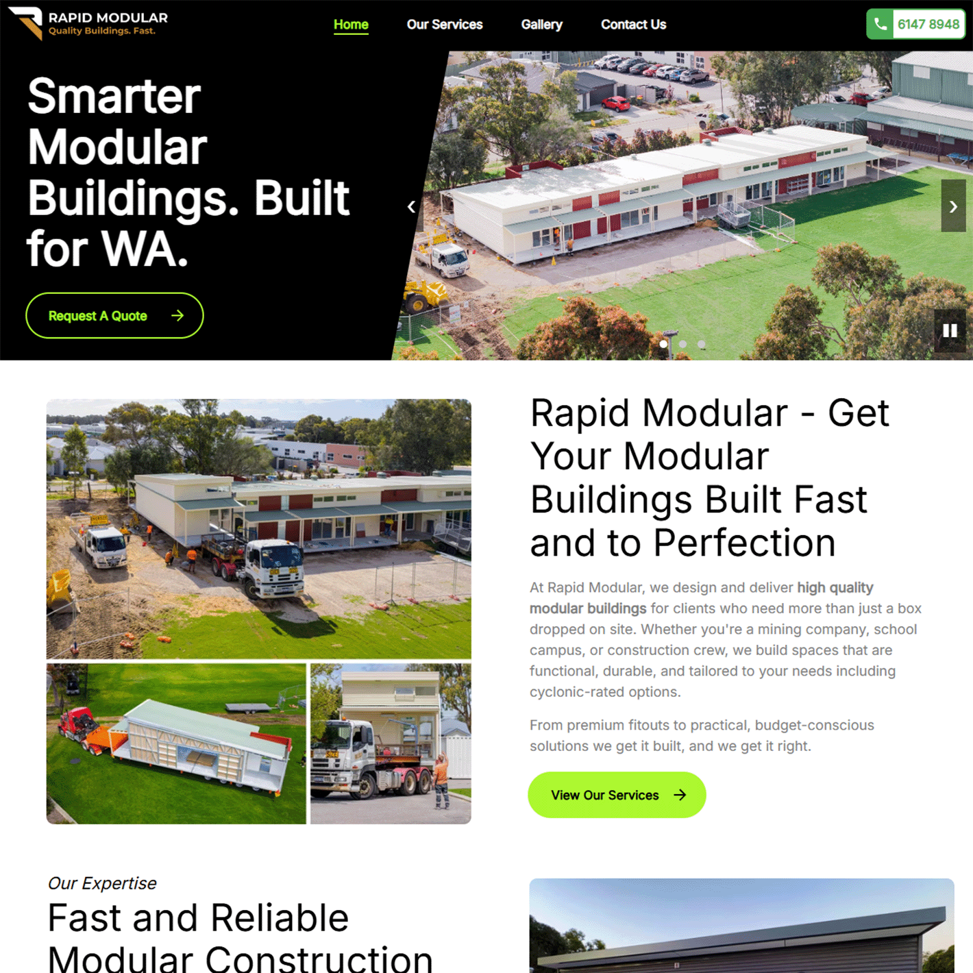 Rapid Modular website design for modular building company in Perth, Western Australia
